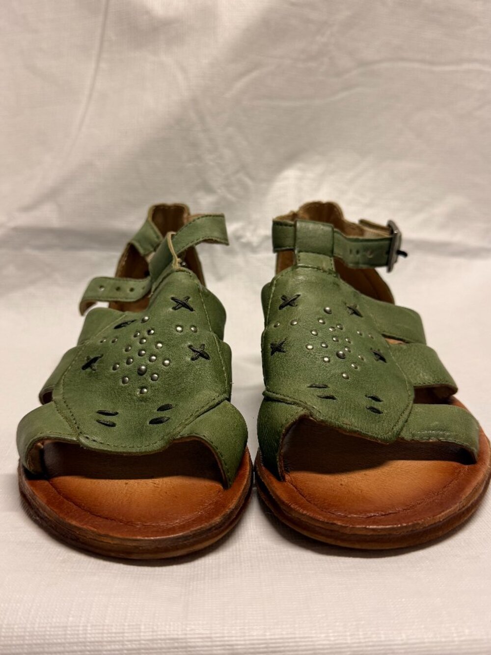 Miz Mooz Fascinate Leather Studded Ankle Strap Sandals Green Size EU36